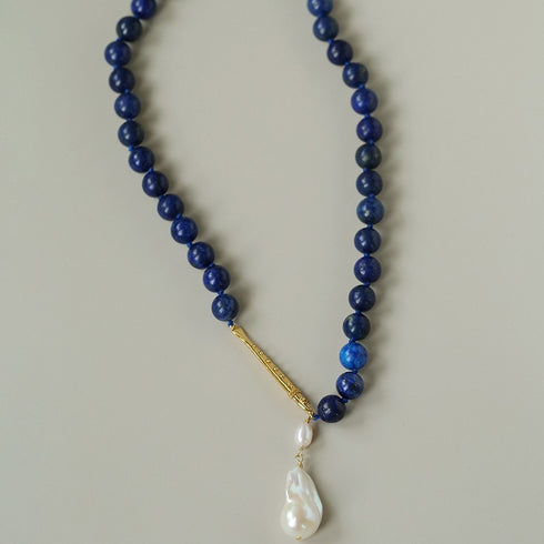 Golden Fish Gemstones Beaded Baroque Drop Necklace